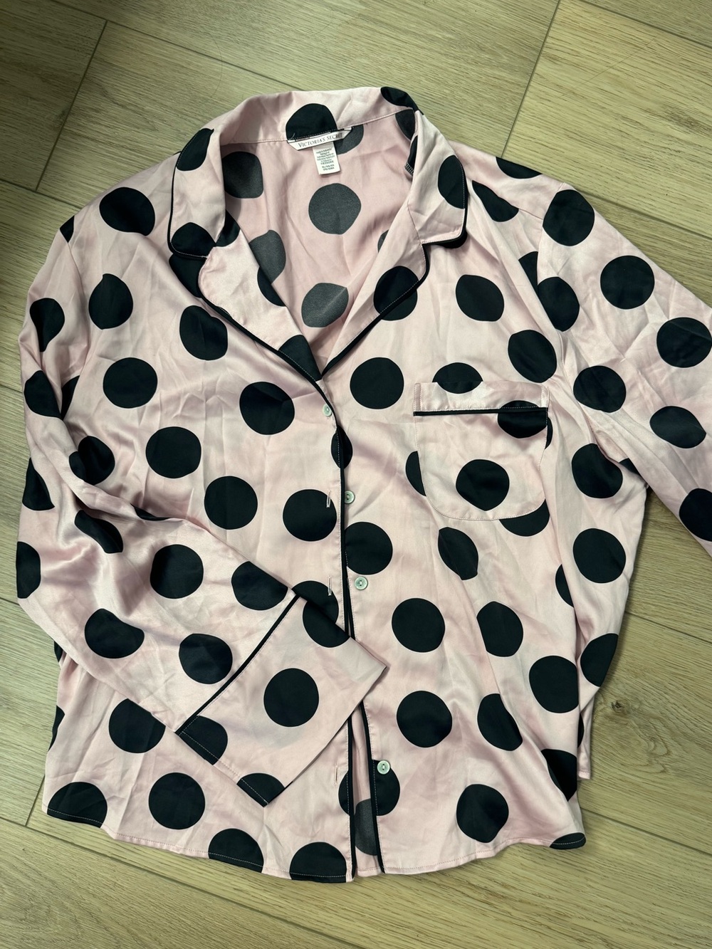 Pink Polka Dot Satin Button-Up PJ Top